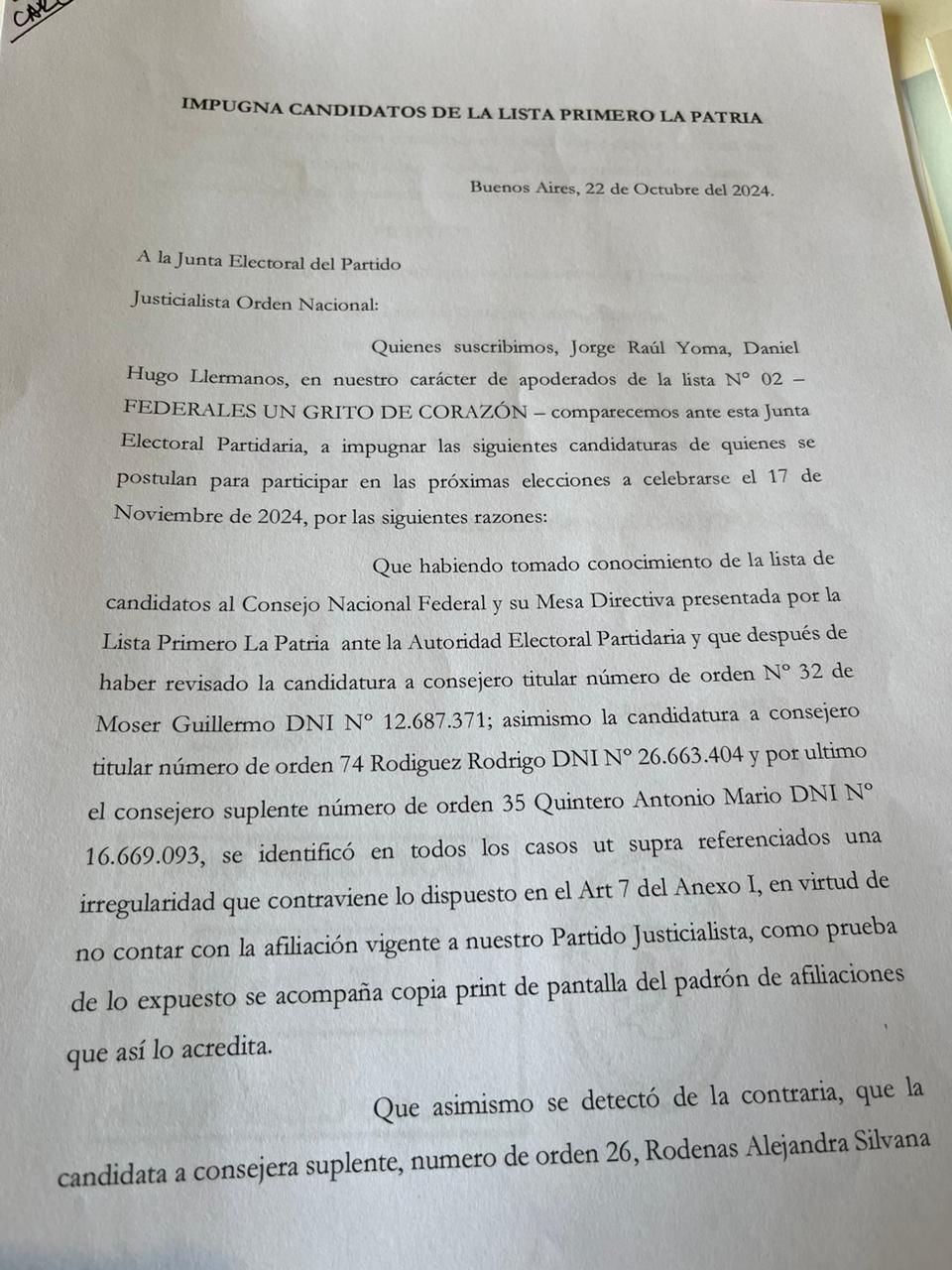 EL ÚNICO ÓRGANO DE JUSTICIA PARA LAS INTERNAS DEL PJ ES LA JUNTA ELECTORAL