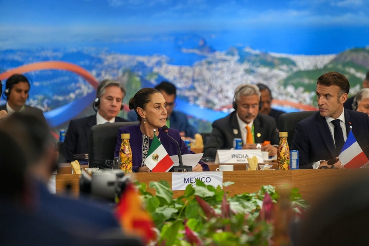 Sheinbaum defiende en el G-20 destinar el 1% del gasto militar mundial a la reforestación