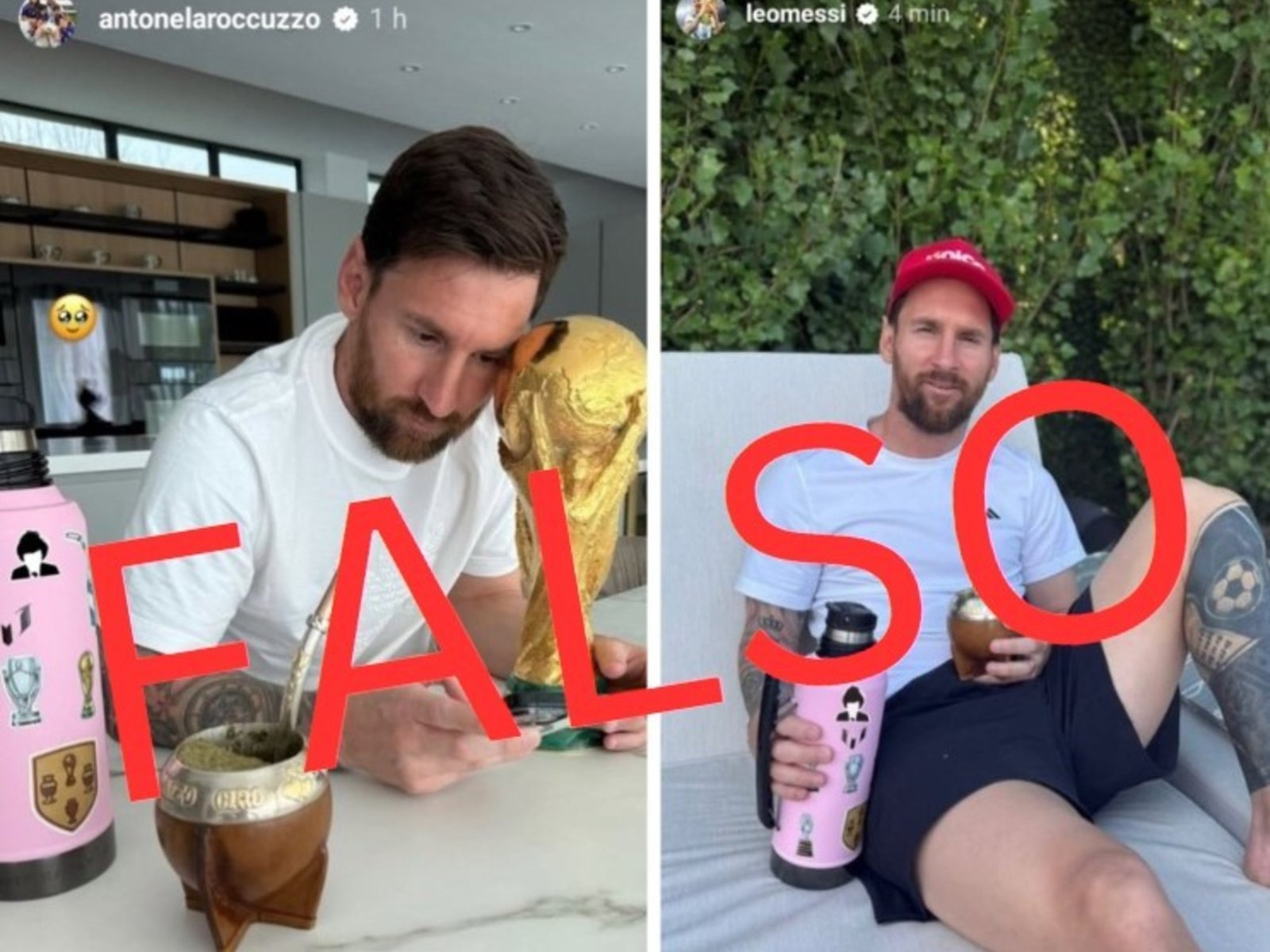 Son falsas las fotos que circulan en X de Messi y su termo rosa con un sticker de Javier Milei