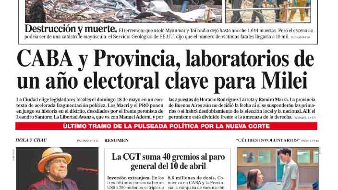 La tapa del Diario PERFIL del domingo 30 de marzo de 2025