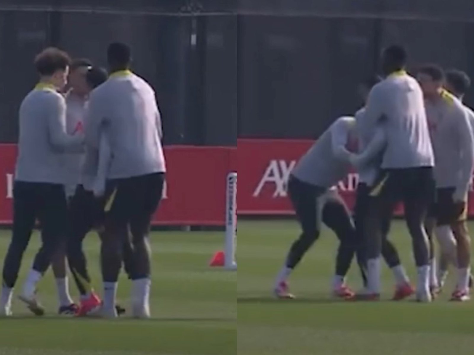 discusión y empujones entre Salah y Alexander-Arnold que fueron separados por sus compañeros