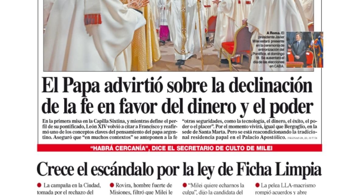 La tapa del Diario PERFIL del sábado 10 de mayo de 2025