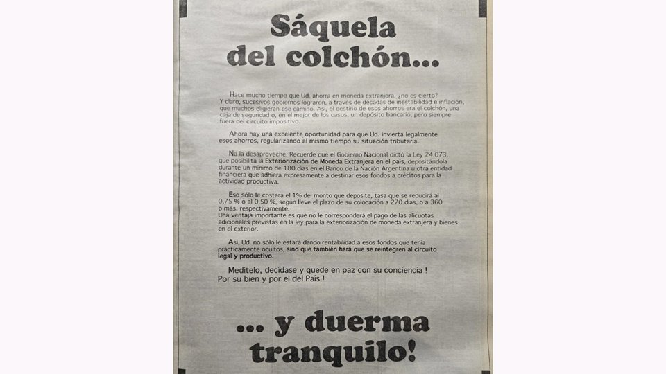 Sacar la plata del colchón: la metáfora de Caputo que ya había usado el menemismo | Nada se pierde, todo se transforma