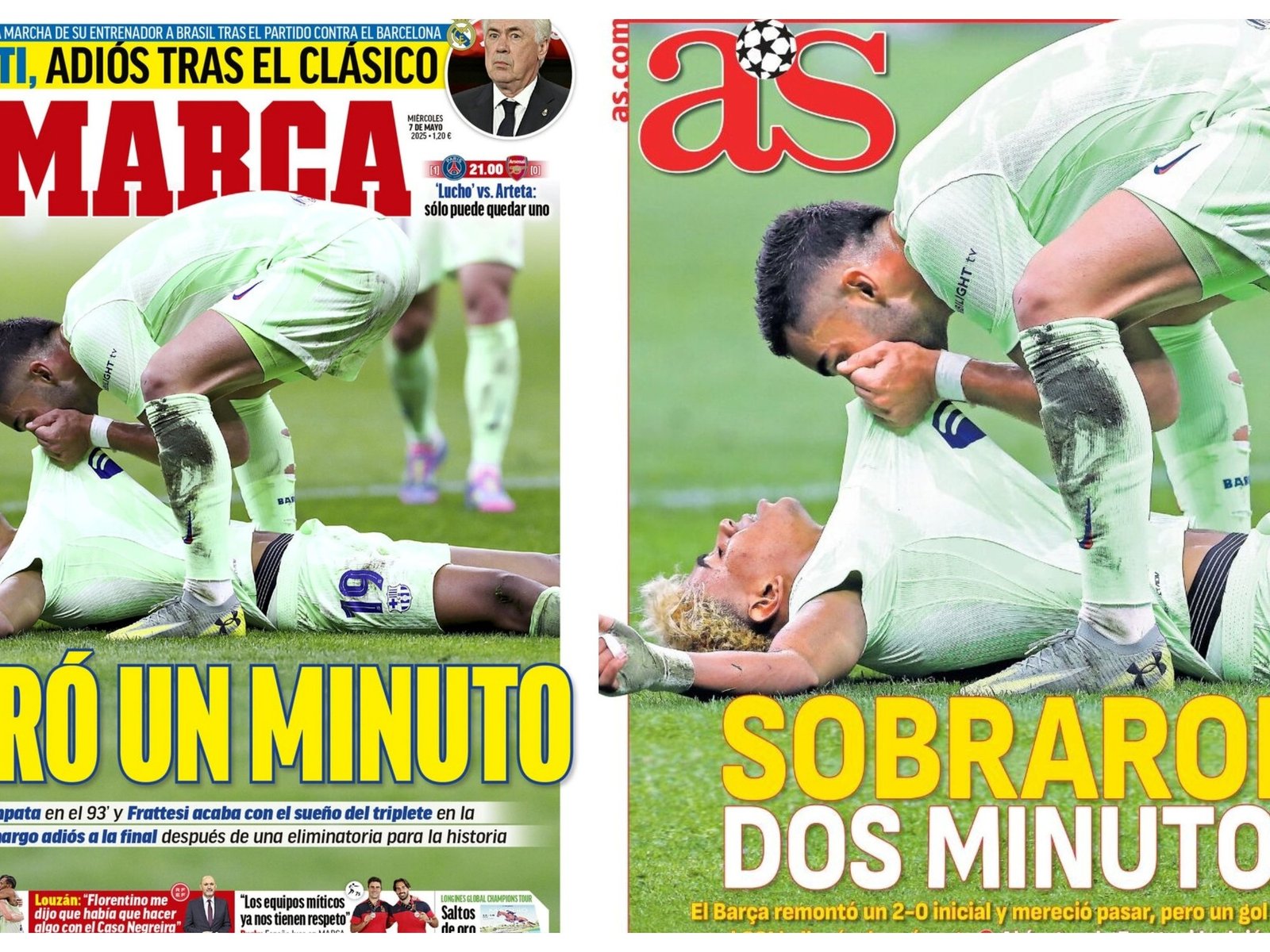 las tapas de los diarios de Italia y España después del dramático triunfo ante el Barcelona