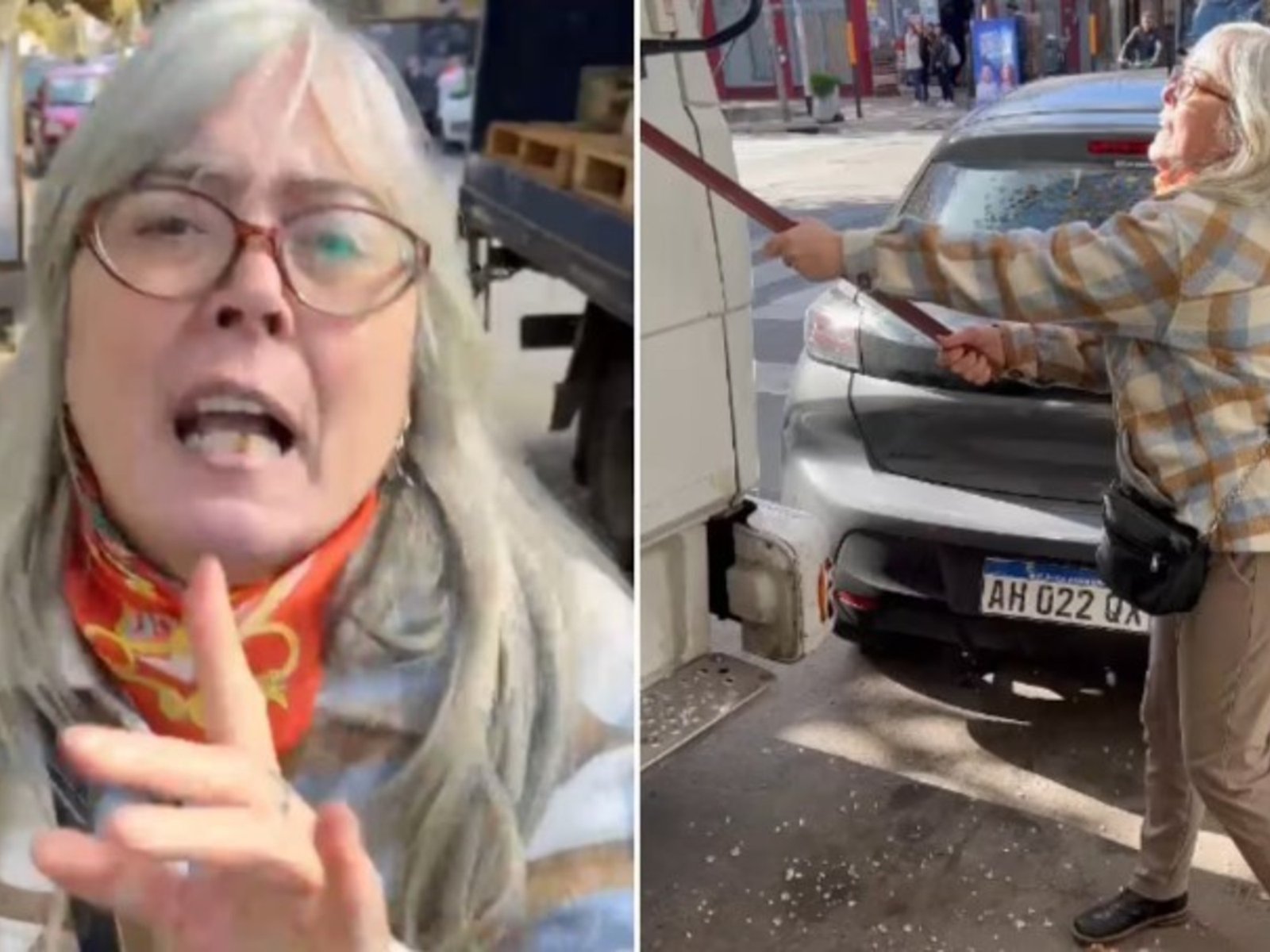 una mujer se peleó con un camionero y le destrozó el vehículo con un fierro