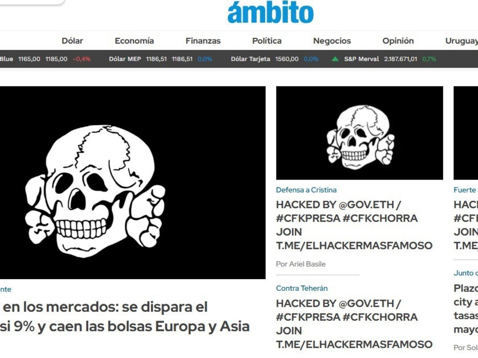 Hackearon el sitio web del diario Ámbito con alusiones a la condena contra Cristina Kirchner