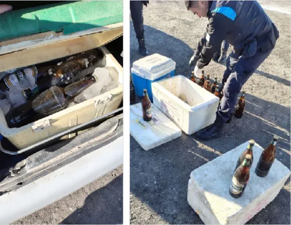 Sorprenden en partido de fútbol a vendedor clandestino con 61 botellas de cerveza en el auto