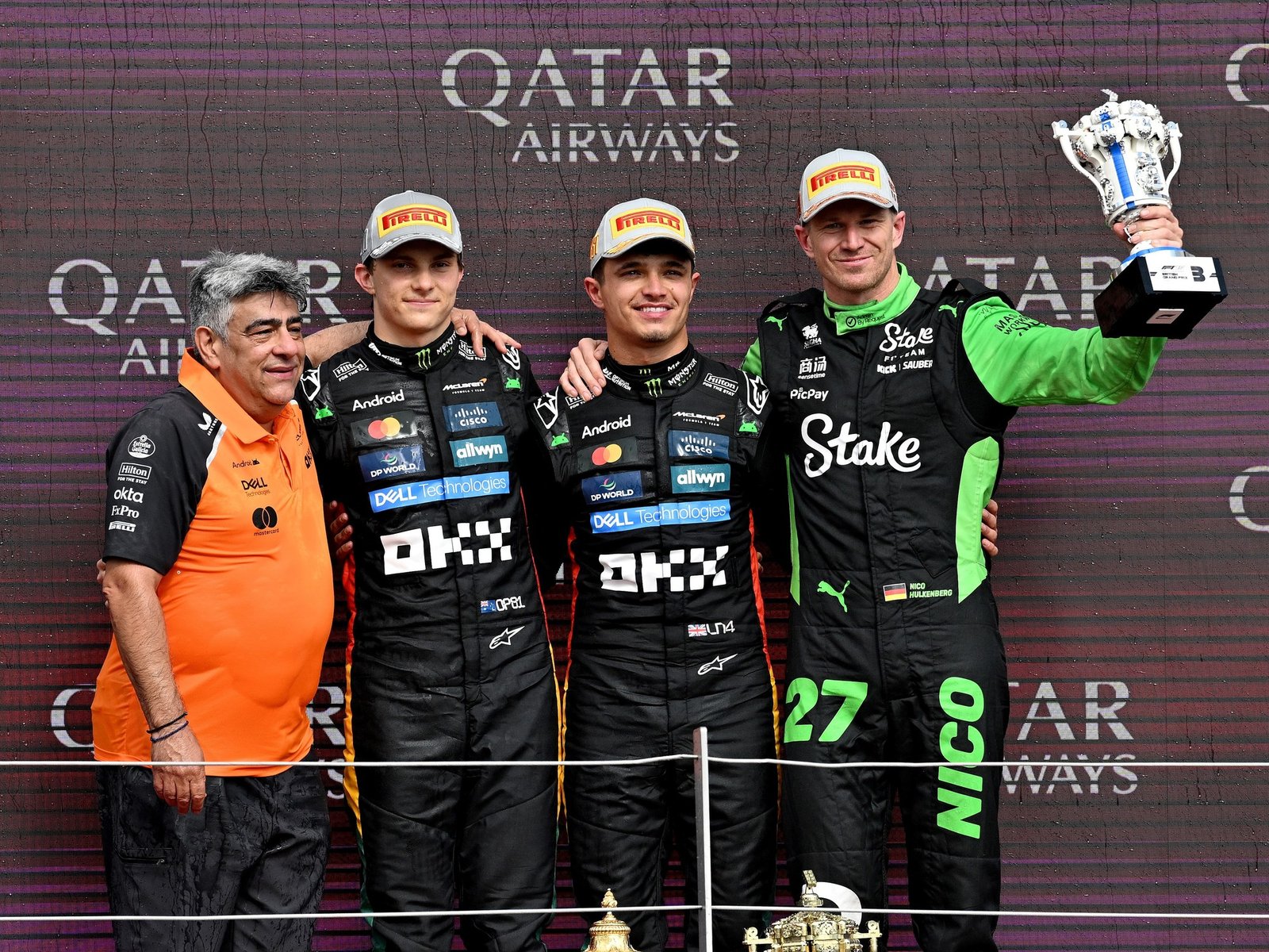 Bajo la lluvia, el GP de Gran Bretaña fue inolvidable para Norris y Hulkenberg, que 239 carreras después logró su primer podio en F1