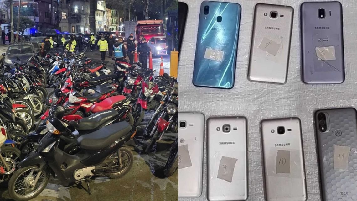 Mega operativos en las villas 31 y 1-11-14, incautaron 96 motos y más de 170 celulares
