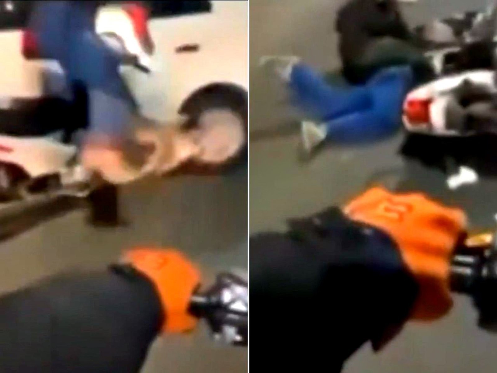 una caravana de motoqueros terminó con dos de ellos volando por el aire tras cruzar un semáforo en rojo y chocar