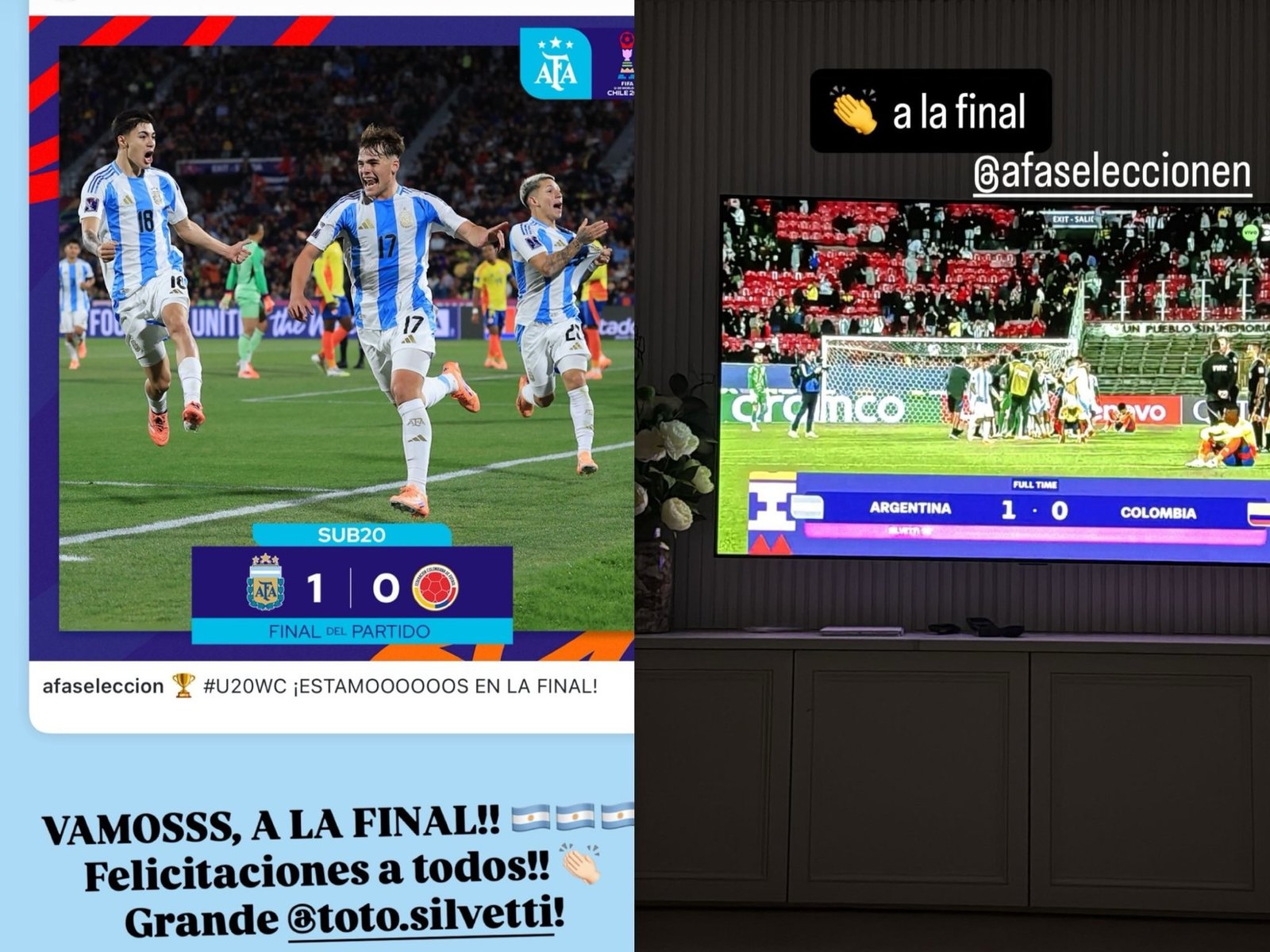 Lionel Messi y Dibu Martínez celebraron la clasificación de la Selección Argentina a la final del Mundial Sub 20