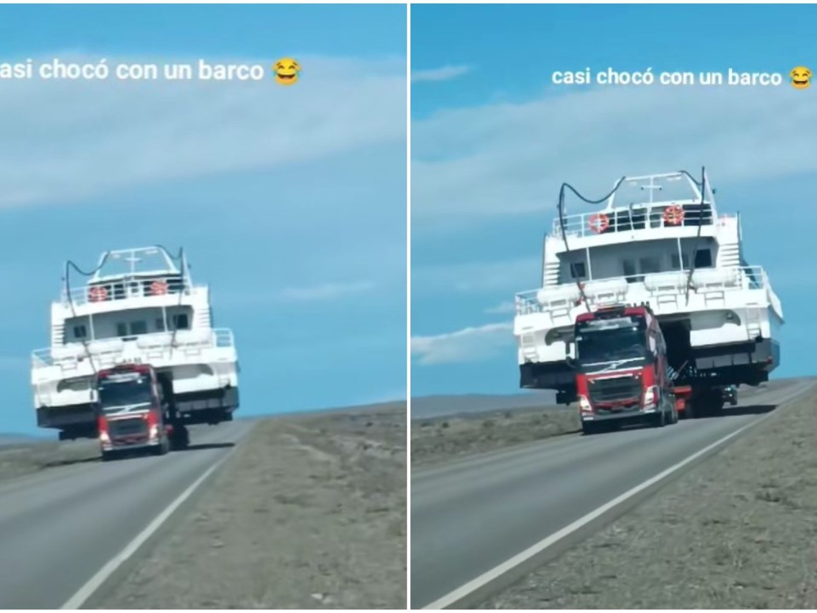 Un catamarán apareció en plena ruta 40 y sorprendió a los automovilistas de la Patagonia