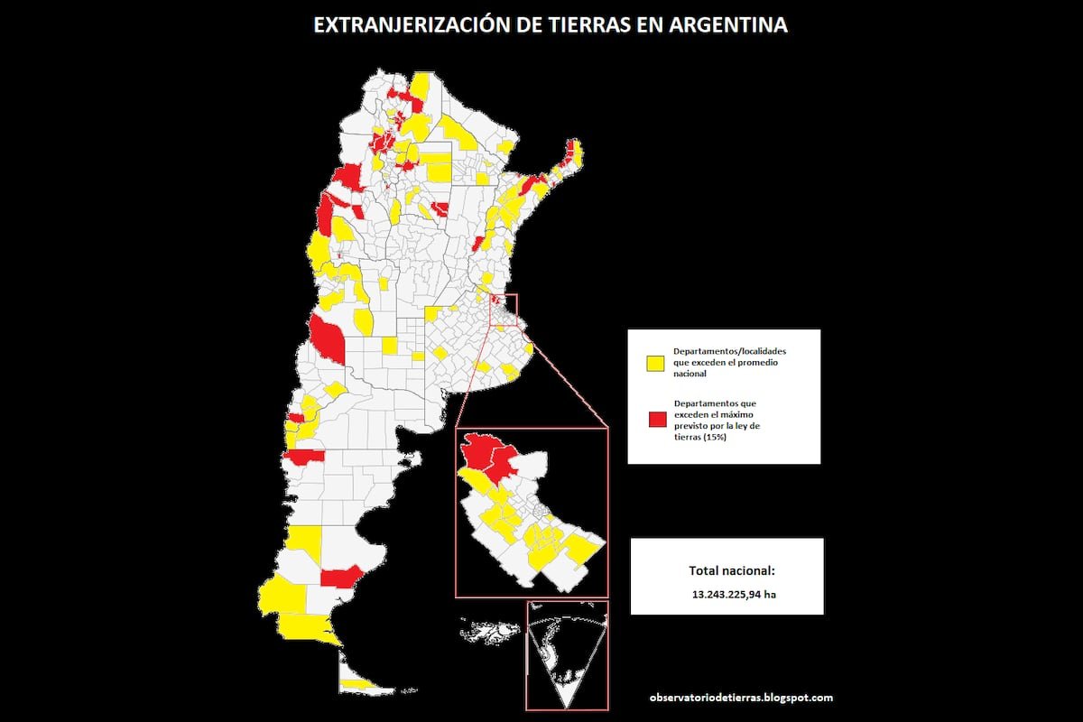 Un mapa muestra las tierras de Argentina en manos de extranjeros: 13 millones de hectáreas