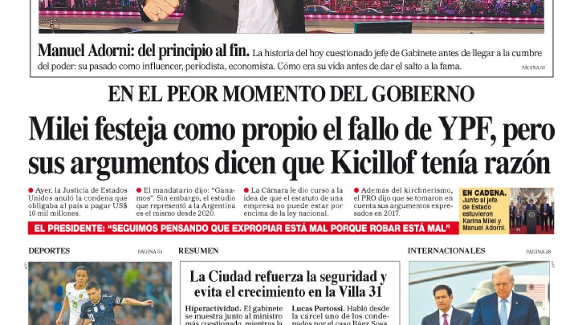 La tapa del Diario PERFIL del sábado 28 de marzo de 2026