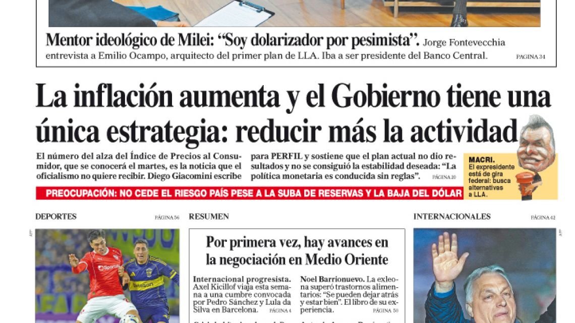 La tapa del Diario PERFIL del domingo 12 de abril de 2026