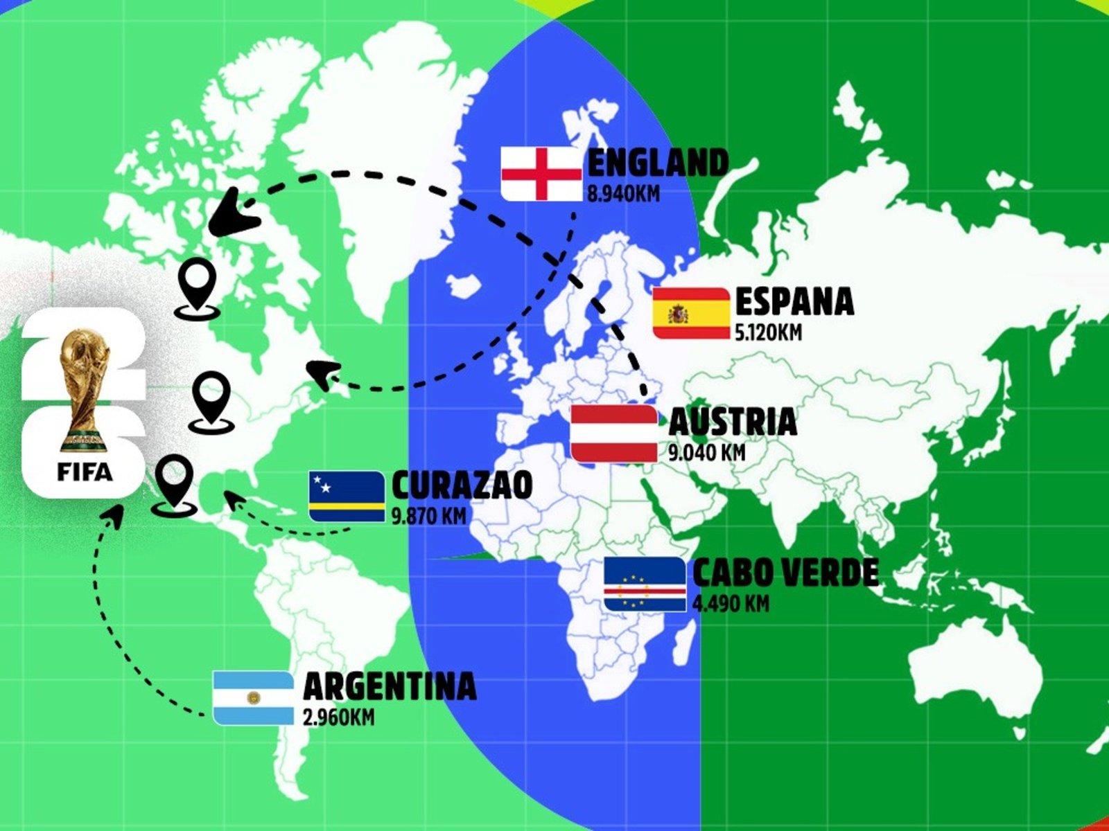 El atlas del Mundial con el viaje que tendrá cada país: ¿cuántos kilómetros recorrerá la Selección Argentina? :: Olé