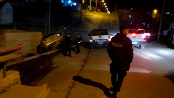 Atropelló y mató a un perro, perdió el control y terminó con el auto dentro del patio de una casa