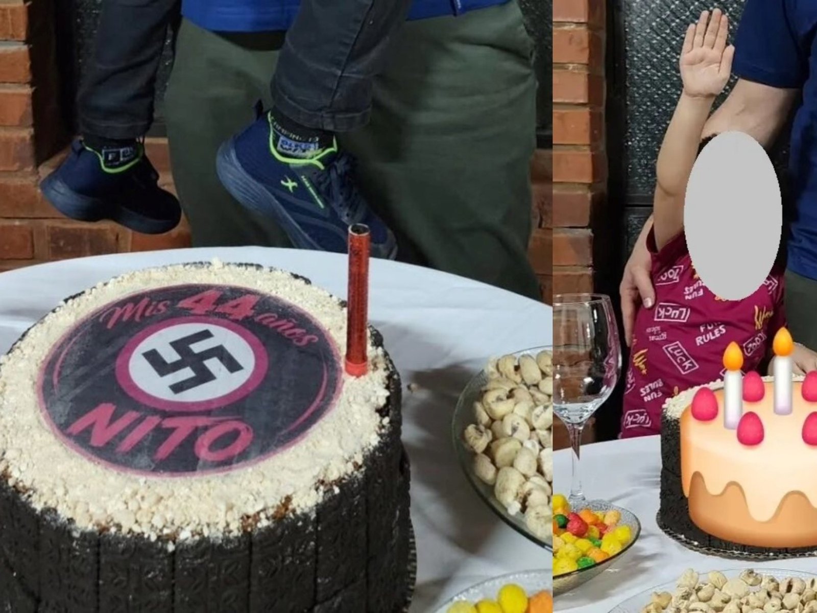 festejó su cumpleaños con una esvástica en la torta y un niño haciendo el saludo nazi