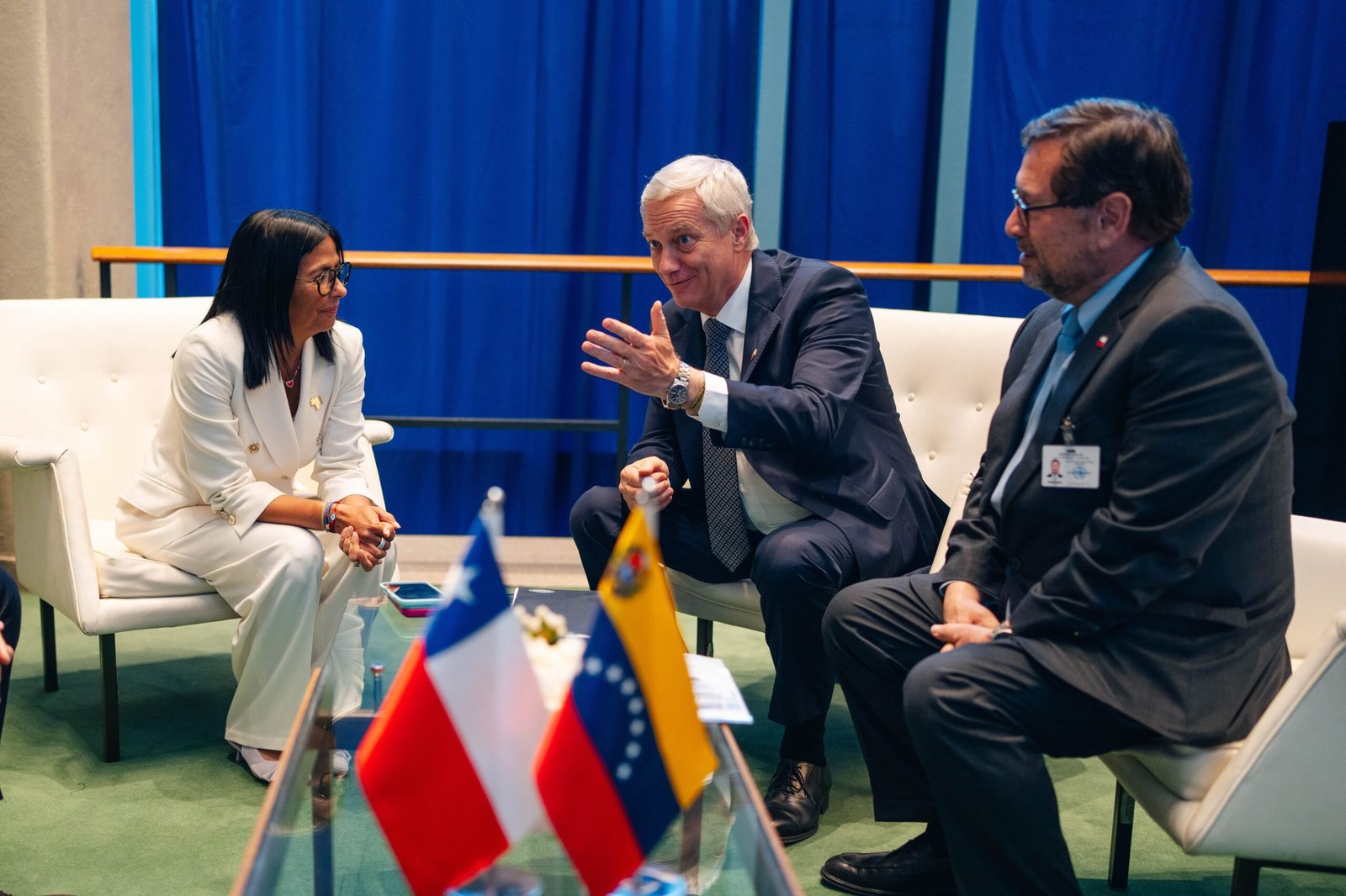 José Antonio Kast sostiene una reunión privada con Delcy Rodríguez, en el marco de la Asamblea General de la ONU, este miércoles.