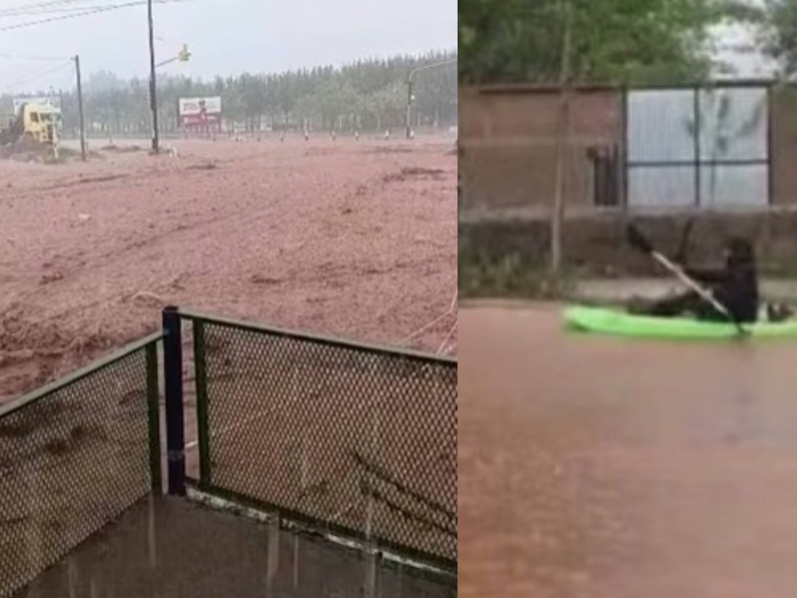 Calles inundadas, ríos de barro y vecinos en canoa tras una fuerte tormenta en Añelo, la capital de Vaca Muerta
