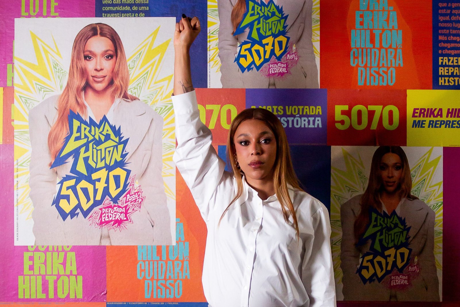 La diputada Erika Hilton en su despacho de campaña en São Paulo, el 13 de octubre.